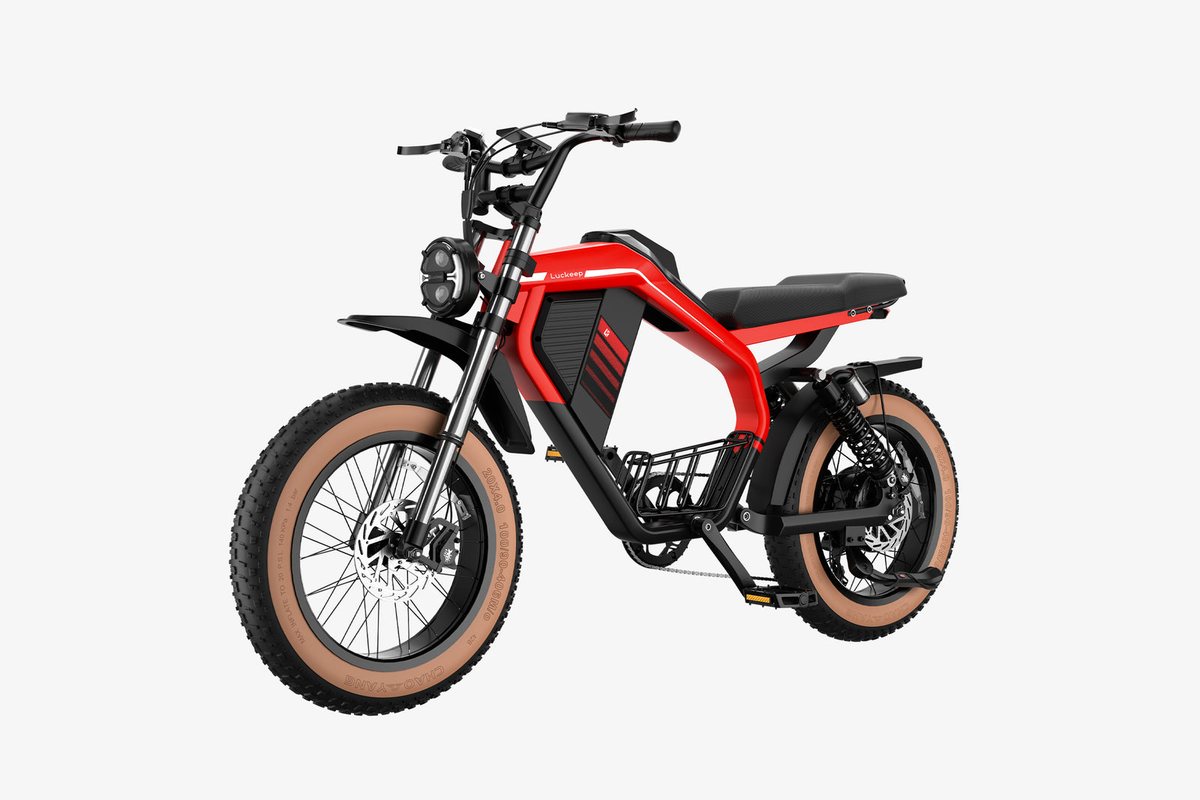 Vélo électrique rouge de face